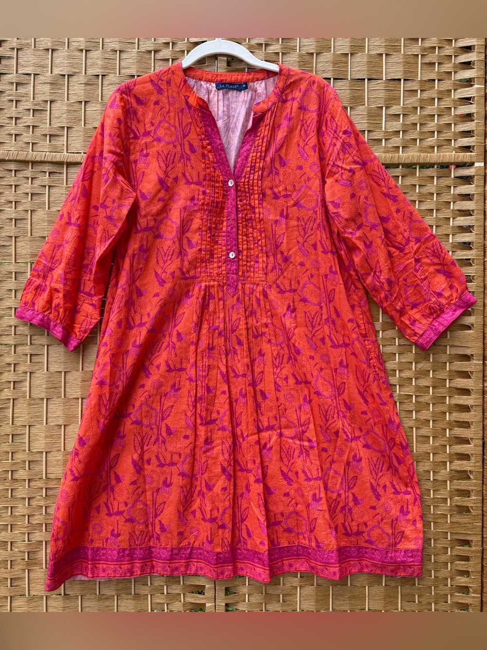 La Plage Orange & Magenta Floral Tunic Mini Dress Women’s Medium
